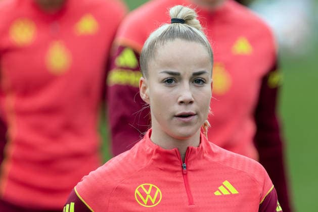 Training Deutsche Fußball-Nationalmannschaft der Frauen Giulia Gwinn (FC Bayern München). Training der Frauen-Nationalmannschaft vor den WM-Qualifikationsspielen gegen Slowenien und Norwegen am 25. Februar 2026 in Frankfurt am Main, Frankfurt am Main Hessen Deutschland DFB-Campus