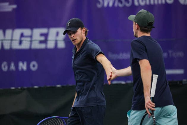 Erik GREVELIUS (SWE) and Adam HEINONEN (SWE) during Challenger Citta di Lugano, International Tennis match in Lugano, Switzerland, February 25 2026  Copyright: xRobertaxCorradin IPAxSportx xipa-agency.netx xx IPA_72017472 IPA_Agency_IPA72017472
