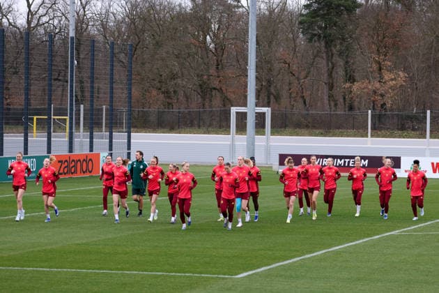 Frankfurt am Main, Deutschland 25. Februar 2026: Vorbereitung auf das Frauen WM-Qualifikationsspiel Deutschland vs. Slovenien - Training Im Bild: Die Spielerinnen der deutschen Fußballnationalmannschaft der Frauen beim Training in Frankfurt Copyright: HMBxMedia MadeleinexFantini
