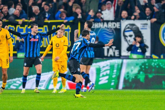 25.02.2026, Atalanta Bergamo vs. Borussia Dortmund, UEFA Champions League, Playoffs-Rückspiel Tor zum 2:0 durch Davide Zappacosta (Atalanta Bergamo) Regulations prohibit any use of photographs as image sequences and or quasi video Copyright: xBahhoxKarax