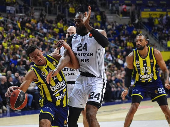 Fenerbahce Beko v Partizan - EuroLeague ISTANBUL, TURKIYE - FEBRUARY 25: Wade Baldwin (2) of Fenerbahce Beko in action against Bruno Fernando (24) of Partizan during EuroLeague week 29 basketball match between Fenerbahce Beko and Partizan at Ulker Sports and Event Hall in Istanbul, Turkiye on February 25, 2026. Esra Bilgin Anadolu Istanbul Turkey. Editorial use only. Please get in touch for any other usage.  Copyright: x2026xAnadoluxEsraxBilginx