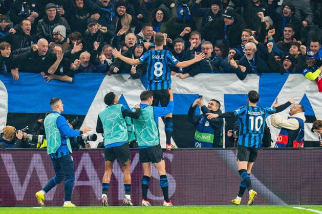 25.02.2026, Atalanta Bergamo vs. Borussia Dortmund, UEFA Champions League, Playoffs-Rückspiel Tor zum 3:0 durch Mario Pasalic (Atalanta Bergamo) Regulations prohibit any use of photographs as image sequences and or quasi video Copyright: xBahhoxKarax