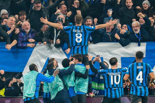 25.02.2026, Atalanta Bergamo vs. Borussia Dortmund, UEFA Champions League, Playoffs-Rückspiel Tor zum 3:0 durch Mario Pasalic (Atalanta Bergamo) Regulations prohibit any use of photographs as image sequences and or quasi video Copyright: xBahhoxKarax