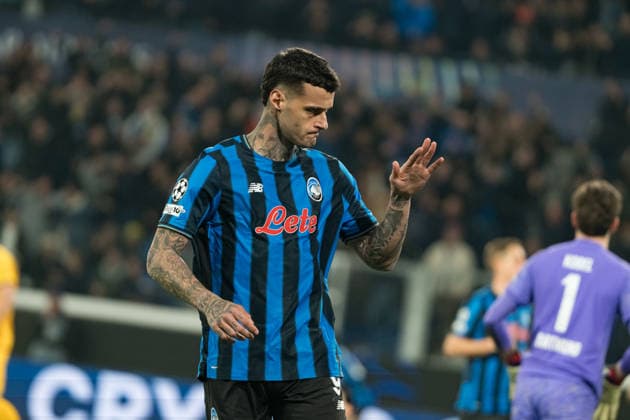 Gianluca Scamacca seen during Champions League knock out play off game between teams of Atalanta Bergamo and Borussia Dortmund BVB (Kazimierz Koper Ball Raw Images) Bergamo Estadio Atleti Azzurri d Italia Italy Copyright: xKazimierzxKoperx kazimierzkoper_atalanta_borussia_2526FTR05356