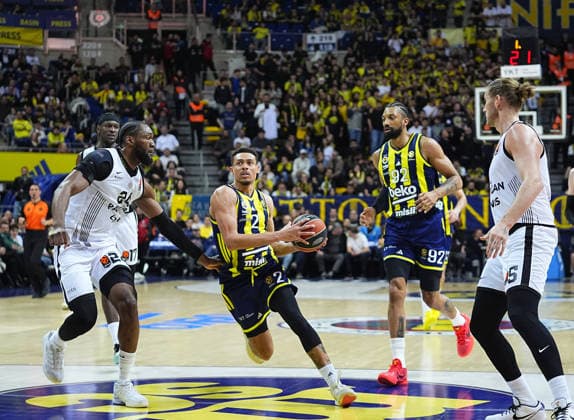 Fenerbahce Beko v Partizan - EuroLeague ISTANBUL, TURKIYE - FEBRUARY 25: Wade Baldwin (2) of Fenerbahce Beko in action against Bruno Fernando (24) of Partizan during EuroLeague week 29 basketball match between Fenerbahce Beko and Partizan at Ulker Sports and Event Hall in Istanbul, Turkiye on February 25, 2026. Esra Bilgin Anadolu Istanbul Turkey. Editorial use only. Please get in touch for any other usage.  Copyright: x2026xAnadoluxEsraxBilginx
