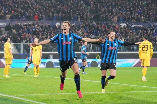 Atalanta s Mario Pasalic celebrates after scoring 3-0 during the Uefa Champions League soccer match between Atalanta and Borussia Dortmund at the New Balance Stadium in Bergamo , north Italy - Wednesday , February 25 , 2026. - Soccer .  Copyright: xSpada LaPressex