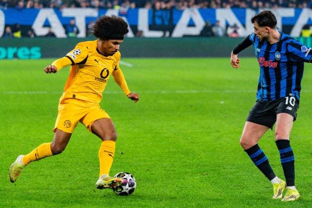 25.02.2026, Atalanta Bergamo vs. Borussia Dortmund, UEFA Champions League, Playoffs-Rückspiel Karim Adeyemi (Borussia Dortmund, 27) Regulations prohibit any use of photographs as image sequences and or quasi video Copyright: xBahhoxKarax