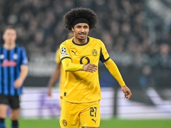 Karim Adeyemi (Borussia Dortmund) Looks on during the UEFA Champions League 2025 26 League Knockout Play-off Second Leg match between Atalanta BC and Borussia Dortmund at Stadio di Bergamo on February 25, 2026 in Bergamo, Italy. (Photo by Harry Langer DeFodi Images) -