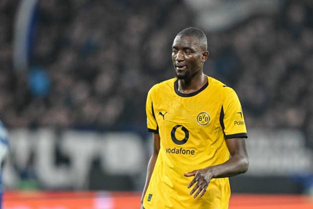 Serhou Guirassy (Borussia Dortmund) Looks on during the UEFA Champions League 2025 26 League Knockout Play-off Second Leg match between Atalanta BC and Borussia Dortmund at Stadio di Bergamo on February 25, 2026 in Bergamo, Italy. (Photo by Harry Langer DeFodi Images) -