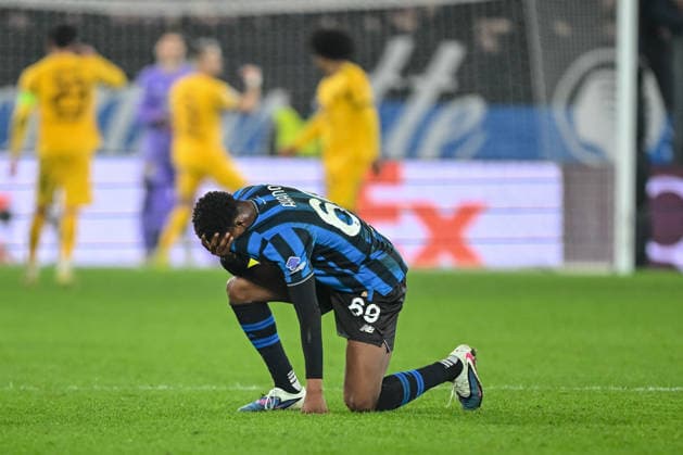 Honest Ahanor (Atalanta BC) happy about the fourth Goal during the UEFA Champions League 2025 26 League Knockout Play-off Second Leg match between Atalanta BC and Borussia Dortmund at Stadio di Bergamo on February 25, 2026 in Bergamo, Italy. (Photo by Harry Langer DeFodi Images) -