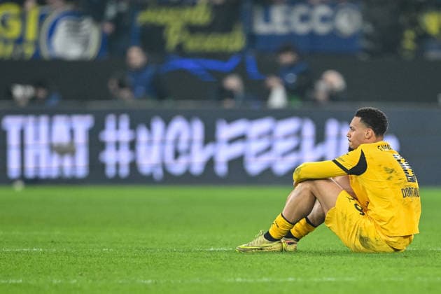 Felix Nmecha (Borussia Dortmund) looks dejected during the UEFA Champions League 2025 26 League Knockout Play-off Second Leg match between Atalanta BC and Borussia Dortmund at Stadio di Bergamo on February 25, 2026 in Bergamo, Italy. (Photo by Harry Langer DeFodi Images) -