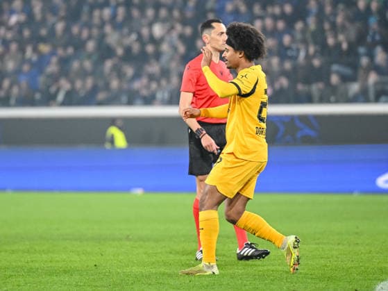 Karim Adeyemi (Borussia Dortmund) celebrates after scoring his team s first goal during the UEFA Champions League 2025 26 League Knockout Play-off Second Leg match between Atalanta BC and Borussia Dortmund at Stadio di Bergamo on February 25, 2026 in Bergamo, Italy. (Photo by Harry Langer DeFodi Images) -