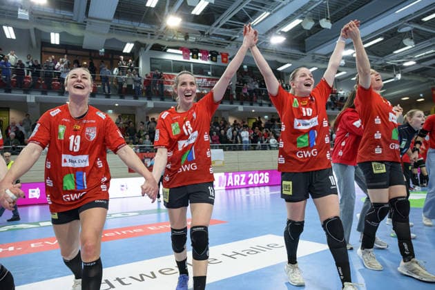 Wildcats jebeln nach 33:32 Heimsieg, SV Union Halle-Neustadt vs. BSV Sachsen Zwickau, Alsco Handball Bundesliga Frauen, Saison 2025 26, 18. Spieltag, 25.02.2026 Halle SWH Arena Sachsen-Anhalt Deutschland