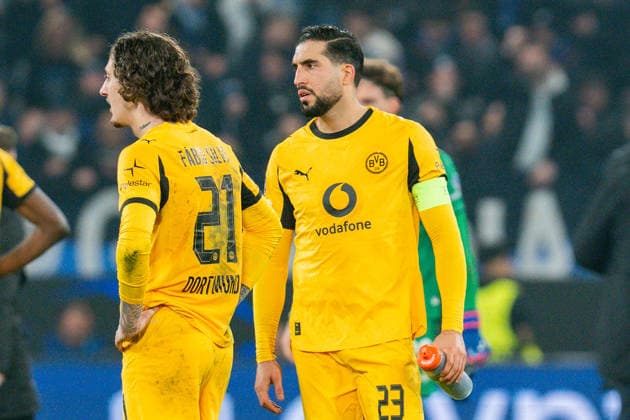 25.02.2026, Atalanta Bergamo vs. Borussia Dortmund, UEFA Champions League, Playoffs-Rückspiel Fabio Silva (Borussia Dortmund, 21) Emre Can (Borussia Dortmund, 23) Regulations prohibit any use of photographs as image sequences and or quasi video Copyright: xBahhoxKarax