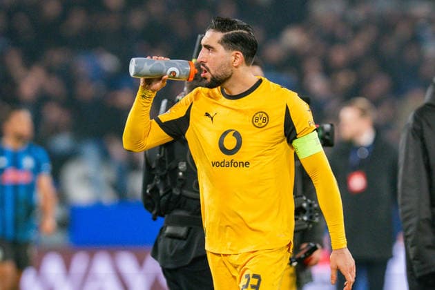 25.02.2026, Atalanta Bergamo vs. Borussia Dortmund, UEFA Champions League, Playoffs-Rückspiel Emre Can (Borussia Dortmund, 23) Regulations prohibit any use of photographs as image sequences and or quasi video Copyright: xBahhoxKarax