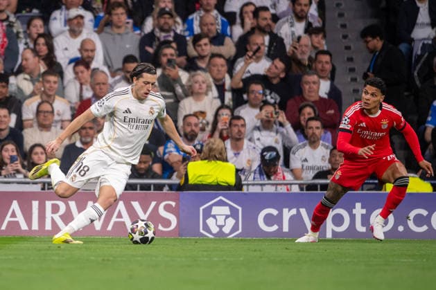 February 25, 2026, Madrid, Guimaraes, Spain: Alvaro Carreras of Real Madrid CF is seen on action during the UEFA Champions League 2025 26 League Knockout Play-off Second Leg match between Real Madrid C.F. and SL Benfica at Estadio Santiago Bernabeu on February 25, 2026 in Madrid, Spain. Madrid Spain - ZUMAl192 20260225_zsp_l192_021 Copyright: xMiguelxLemosx
