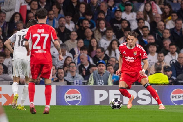 February 25, 2026, Madrid, Guimaraes, Spain: Amar Dedic of SL Benfica is seen on action during the UEFA Champions League 2025 26 League Knockout Play-off Second Leg match between Real Madrid C.F. and SL Benfica at Estadio Santiago Bernabeu on February 25, 2026 in Madrid, Spain. Madrid Spain - ZUMAl192 20260225_zsp_l192_022 Copyright: xMiguelxLemosx