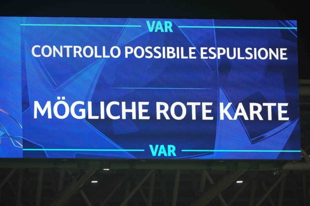 Atalanta BC v Borussia Dortmund - UEFA Champions League 2025 26 League Knockout Play-off Second Leg The VAR message appears during the UEFA Champions League 2025 2026, Playoff Phase MD2 football match between Atalanta BC and Borussia Dortmund at New Balance Arena in Bergamo, Italy, on February 25, 2026. Bergamo Italy Italy  Copyright: xRobertoxTommasinix originalFilename:tommasini-atalanta260225_npsMv.jpg