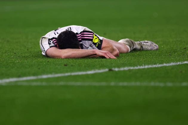 Federico Gatti (Juventus Fc) lies on the ground, UEFA Champions League 2025 26 League Knockout Play-off Second Leg, Juventus v Galatasaray A.S. - UEFA Champions League 2025 26 League Phase MD7, Allianz Stadium, February 25, 2026, Turin, Italy.