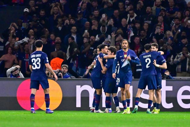 FOOTBALL : PSG vs Monaco - Ligue des Champions - 25 02 2026 Khvicha Kvaratskhelia ( 7 - PSG ) celebrates with teammates during the UEFA Champions League match between Paris Saint Germain and AS Monaco at Parc Des Princes on February 25 , 2026 in Paris, France. ( Photo by Federico Pestellini PsnewZ ) ParisFrance  Copyright: xFedericoxPestellinix