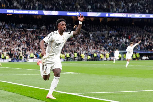 UEFA champions league - Real Madrid vs Benfica MADRID, SPAIN - February 25:Vinicius Jr of Real Madrid celebrates a goal during the UEFA champions league 2025 26 Knockout Play-off second Leg match between Real Madrid and Benfica at Santiago Bernabeu Stadium. (Photo by Guille Martinez f22photo) Madrid Santiago Bernabeu Stadium Spain Copyright: xGuillermoxMartinezx