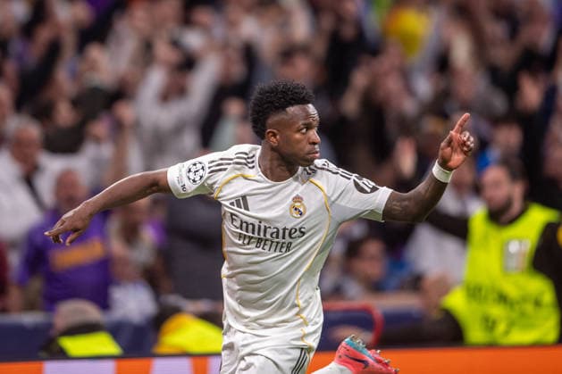 February 25, 2026, Madrid, Guimaraes, Spain: Vinicius Junior of Real Madrid CF is seen celebrating his goal during the UEFA Champions League 2025 26 League Knockout Play-off Second Leg match between Real Madrid C.F. and SL Benfica at Estadio Santiago Bernabeu on February 25, 2026 in Madrid, Spain. Madrid Spain - ZUMAl192 20260225_zsp_l192_076 Copyright: xMiguelxLemosx