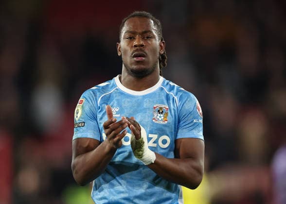 Sheffield, England, 25th February 2026. Brandon Thomas-Asante of Coventry City applauds fans at full time following the Sheffield United vs Coventry City Sky Bet Championship match at Bramall Lane, Sheffield. Picture credit should read: Jake Youle Sportimage EDITORIAL USE ONLY. No use with unauthorised audio, video, data, fixture lists, club league logos or live services. Online in-match use limited to 120 images, no video emulation. No use in betting, games or single club league player publications. SPI_014_JY_Sheffield_United_Coventry SPI-4557-0076