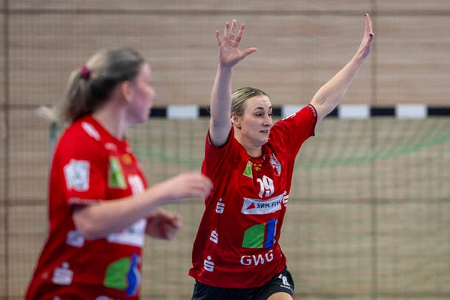 Handball Bundesliga Frauen,HBF, Saison 2025 2026 SV Union Halle-Neustadt vs.BSV Sachsen Zwickau Halle, Deutschland 25.Februar 2026: Im Bild:Lea Gruber (Halle) Jubel, Freude, Emotion, Torjubel, Torschuetze, Torschütze, Halle Saale SWH Arena Sachsen-Anhalt Deutschland