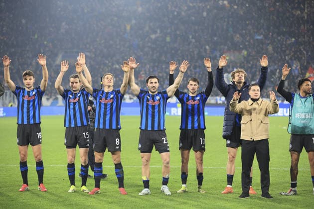 Atalanta BC players celebrate the victory at the end of Atalanta BC vs Borussia Dortmund FC, Chanpions League 2025-26 KO play-offs second leg, game at New Balance arena in Bergamo (BG), Italy, on February 25, 2026.  Copyright: xDavidexCasentini IPAxSportx xipa-agency.netx xx IPA_72029227 IPA_Agency_IPA72029227