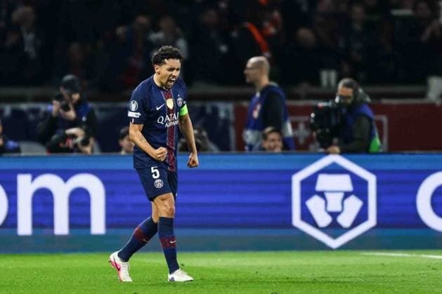 Paris Saint-Germain v AS Monaco - UCL PARIS, FRANCE - FEBRUARY 25: Marquinhos of Paris Saint-Germain is celebrating after scoring a goal during the UEFA Champions League play-off second leg football match between Paris Saint-Germain (PSG) and AS Monaco at the Parc des Princes stadium in Paris. Ibrahim Ezzat Anadolu Paris France. Editorial use only. Please get in touch for any other usage.  Copyright: x2026xAnadoluxÄ°brahimxEzzatx