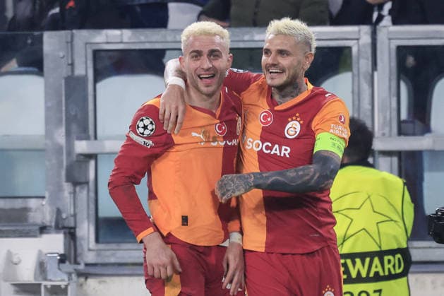 Juventus v Galatasaray - UEFA Champions League TURIN, ITALY - FEBRUARY 25: Baris Alper Yilmaz (L), of Galatasaray, celebrates with his teammate Mauro Icardi (R) after scoring during the UEFA Champions League round of 16 play-off second leg match between Juventus and Galatasaray at the Juventus Stadium in Turin, Italy, on February 25, 2026. Riccardo De Luca Anadolu Turin Italy. Editorial use only. Please get in touch for any other usage.  Copyright: x2026xAnadoluxRiccardoxDexLucax