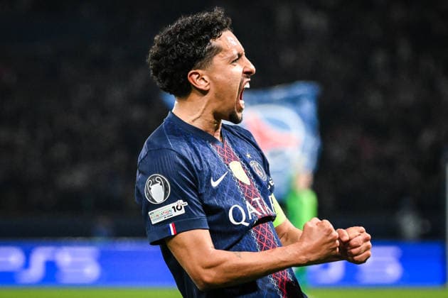February 25, 2026, Paris, France, France: MARQUINHOS of PSG celebrates his goal during the UEFA Champions League match between Paris Saint-Germain (PSG) and AS Monaco at Parc des Princes Stadium. PSG scored a draw 2:2 Monaco. Paris France - ZUMAm308 20260225_zsp_m308_011 Copyright: xMatthieuxMirvillex