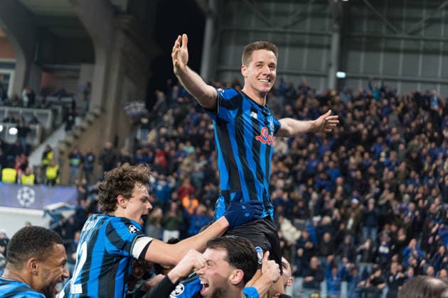 Mario Pasalic seen celebrating after goal during Champions League knock out play off game between teams of Atalanta Bergamo and Borussia Dortmund BVB (Kazimierz Koper Ball Raw Images) Bergamo Estadio Atleti Azzurri d Italia Italy Copyright: xKazimierzxKoperx kazimierzkoper_atalanta_borussia_2526_KOP1483