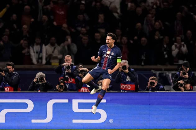 Paris, France - February 25: Marquinhos Correa of Paris Saint Germain celebrates after scoring the opening goal of PSG during the UEFA Champions League 2025 26 League Knockout Play-off Second Leg match between Paris Saint-Germain and AS Monaco at Parc des Princes on February 25, 2026 in Paris, France. (Photo by Antonio Borga Eurasia Images) Paris Parc des Princes France