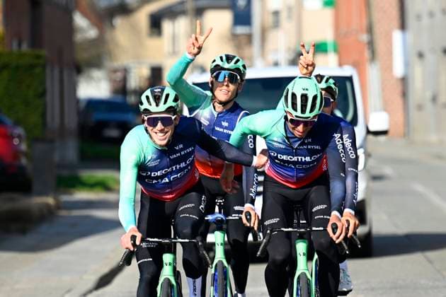 Omloop Het Nieuwsblad 2026 Cycling Race Media Activities 26 02 2026 NINOVE, BELGIUM - FEBRUARY 26 : Naesen Oliver (BEL) of Decathlon CMA CGM Team with teammates during a training and reconnaissance session prior to the 81th edition of Omloop Het Nieuwsblad an UCI World Tour 1.UWT one day cycling road race for Men Elite of km with start in Ghent and finish in Ninove on February 26, 2026 in Ninove, Belgium, 26 02 2026 ( Motordriver Guy De Vuyst - Ninove Belgium  Copyright: xTomasxSiskx