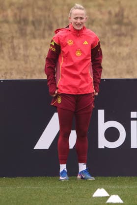 Frankfurt am Main, Deutschland 26. Februar 2026: Vorbereitung auf das Frauen WM-Qualifikationsspiel Deutschland vs. Slovenien - Training Im Bild: Lea Schüller Schueller (Deutschland) beim Training vor dem ersten WM-Qualifikationsspiel in Frankfurt Copyright: HMBxMedia MadeleinexFantini