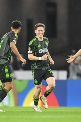 Luke Mc Cowan (Celtic FC) celebrates after scoring his team s first goal during the UEFA Europa League 2025 26 Knockout Play-off Second Leg match between VfB Stuttgart and Celtic FC at Stuttgart Arena on February 26, 2026 in Stuttgart, Germany. (Photo by Harry Langer DeFodi Images) -