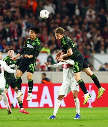 Reo Hatate of Celtic and Dane Murray of Celtic. Stuttgart v Celtic, UEFA Europa League, Knockout Round Play Offs, Second Leg, Football, MHP Arena, Stuttgart, Germany - 26 Feb 2026Stuttgart MHP Arena Germany EDITORIAL USE ONLY No use with unauthorised audio, video, data, fixture lists, club league logos or live services. Online in-match use limited to 120 images, no video emulation. No use in betting, games or single club league player publications. Copyright: xJamesxMarsh Shutterstockx 16701577bg