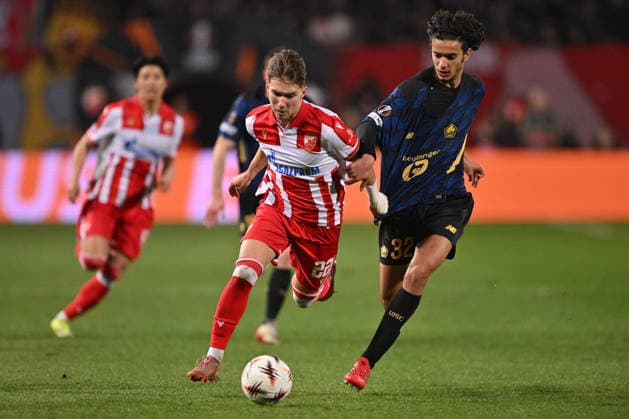 CRVENA ZVEZDA vs LOSC LILLE VASILIJE KOSTOV vs AYYOUB BOUADDI football Crvena zvezda vs LOSC Lille UEFA Europa league Rajko Mitic stadium, Belgrade 26.02.2026 Foto: FOOTBALL, UEFA EUROPA LEAGUE, CRVENA ZVEZDA, RED STAR, LOSC LILLE Belgrade Rajko Mitic stadium Serbia Copyright: xMarkoxMetlas xMNxPressx