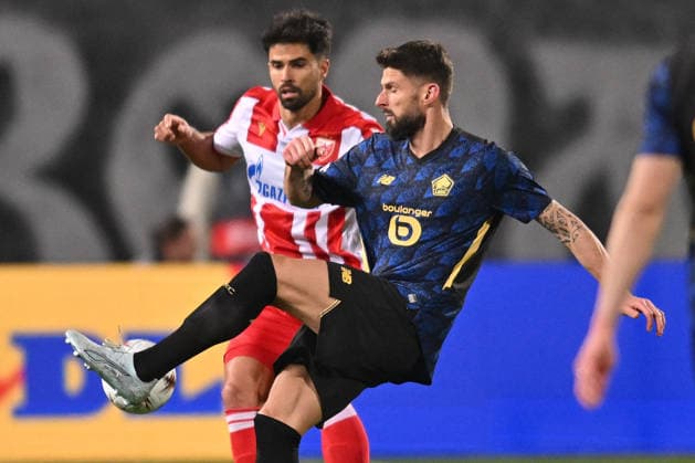 CRVENA ZVEZDA vs LOSC LILLE OLIVIER GIROUD vs RODRIGO DE SOUZA PRADO RODRIGAO football Crvena zvezda vs LOSC Lille UEFA Europa league Rajko Mitic stadium, Belgrade 26.02.2026 Foto: FOOTBALL, UEFA EUROPA LEAGUE, CRVENA ZVEZDA, RED STAR, LOSC LILLE Belgrade Rajko Mitic stadium Serbia Copyright: xMarkoxMetlas xMNxPressx