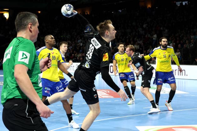 DEU, EHF Champions League, Fuechse Berlin vs.Industria Kielce, 26.02.2026, Max-Schmeling-Halle, Berlin, DEU, EHF Champions League, Fuechse Berlin vs.Industria Kielce, im Bild Mathias Gidsel (Fuechse Berlin 19)