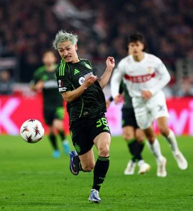 Daizen Maeda of Celtic. Stuttgart v Celtic, UEFA Europa League, Knockout Round Play Offs, Second Leg, Football, MHP Arena, Stuttgart, Germany - 26 Feb 2026Stuttgart MHP Arena Germany EDITORIAL USE ONLY No use with unauthorised audio, video, data, fixture lists, club league logos or live services. Online in-match use limited to 120 images, no video emulation. No use in betting, games or single club league player publications. Copyright: xJamesxMarsh Shutterstockx 16701577by