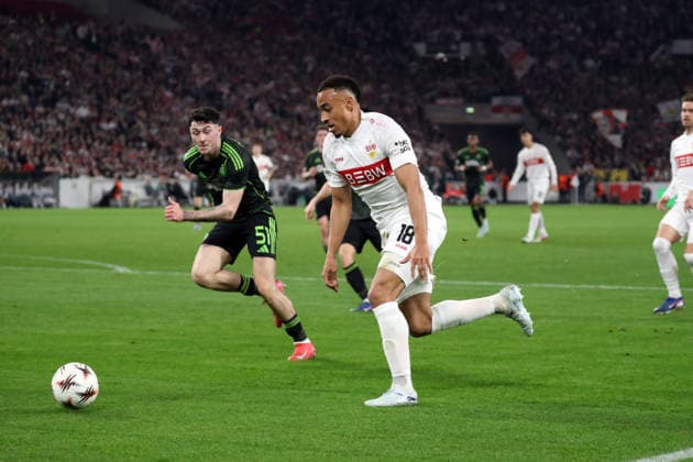 26.02.26 VfB Stuttgart - Celtic Glasgow Deutschland, Stuttgart, 26.02.2026, Fussball, UEFA Europa League, Saison 2025 2026, Play-Offs, Rückspiel, VfB Stuttgart - Celtic Glasgow: Jamie Leweling (VfB Stuttgart).