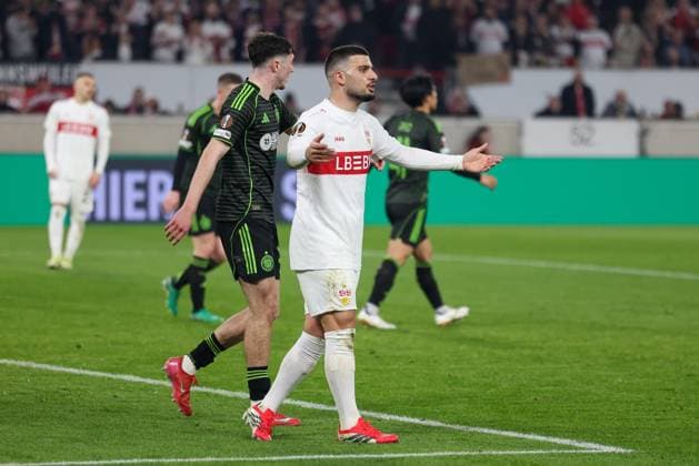 Enttaeuschung, Frust bei Deniz Undav 26 (VfB Stuttgart), VfB Stuttgart vs. Celtic Glasgow FC, Fussball, Maenner, UEFA Europa League, Saison 2025 2026, Play-off, Round 2 of 2, 26.02.2026 Stuttgart Baden-Wuerttemberg Deutschland