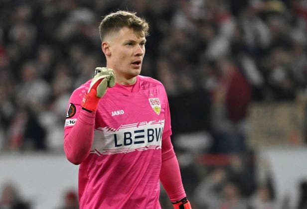 Torwart Alexander Nuebel VfB Stuttgart (33) Jubel, Freude, Emotion, emotional, jubelt, Glueck, gluecklich, VfB Stuttgart vs Celtic Glasgow FC EUROPA LEAGUE EL 26.02.2026 DFL REGULATIONS PROHIBIT ANY USE OF PHOTOGRAPHS AS IMAGE SEQUENCES AND OR QUASI-VIDEO VfB Stuttgart vs Celtic Glasgow FC EL