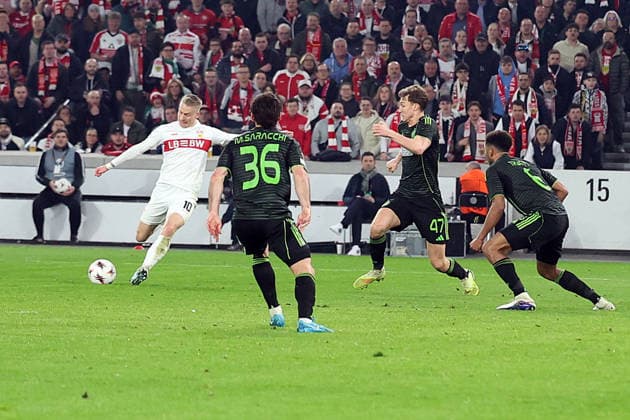 26.02.2026, xrekx, Fussball UEFA Europa League, VfB Stuttgart - Celtic Glasgow v.l. Abseitstor Chris Führich Fuehrich (VfB Stuttgart) (DFL DFB REGULATIONS PROHIBIT ANY USE OF PHOTOGRAPHS as IMAGE SEQUENCES and or QUASI-VIDEO) Stuttgart