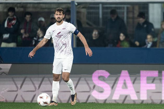 260226 Fredrik Pallesen of Brann during the UEFA Europa League football match between Bologna and Brann on February 26, 2026 in Bologna. Photo: Marius Simensen BILDBYRAN COP 238 MM0058 bbeng fotboll football soccer fotball uefa europa league brann bologna Copyright: MARIUSxSIMENSEN BB260226ZF004