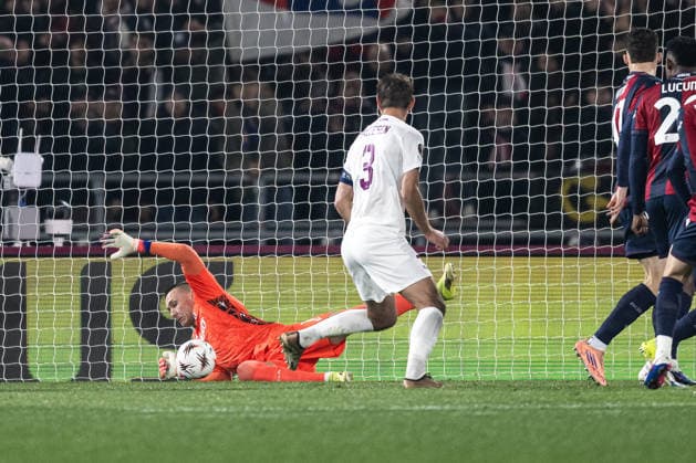 260226 Goalkeeper Åukasz Skorupski of Bologna during the UEFA Europa League football match between Bologna and Brann on February 26, 2026 in Bologna. Photo: Marius Simensen BILDBYRAN COP 238 MM0058 bbeng fotboll football soccer fotball uefa europa league brann bologna Copyright: MARIUSxSIMENSEN BB260226ZH009