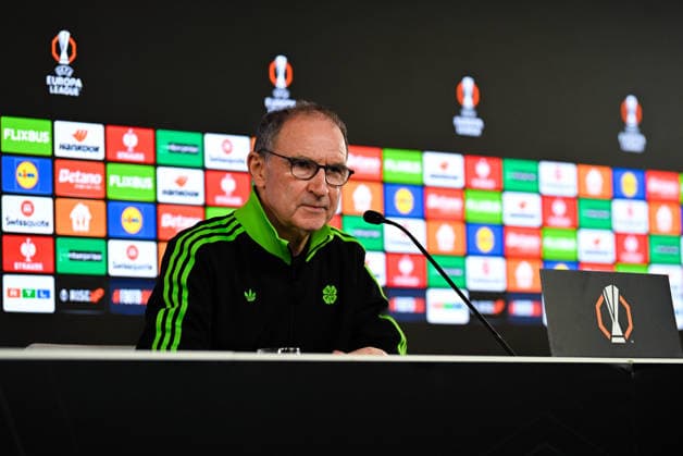Head coach Martin O Neill (Celtic FC) looks thoughtful during the press conference, PK, Pressekonferenz after UEFA Europa League 2025 26 Knockout Play-off Second Leg match between VfB Stuttgart and Celtic FC at Stuttgart Arena on February 26, 2026 in Stuttgart, Germany. (Photo by Silas Schueller DeFodi Images) -