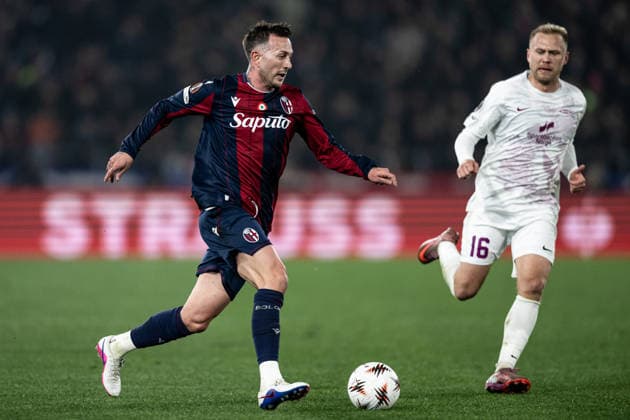 260226 Federico Bernardeschi of Bologna during the UEFA Europa League football match between Bologna and Brann on February 26, 2026 in Bologna. Photo: Marius Simensen BILDBYRAN COP 238 MM0058 bbeng fotboll football soccer fotball uefa europa league brann bologna Copyright: MARIUSxSIMENSEN BB260226ZJ013